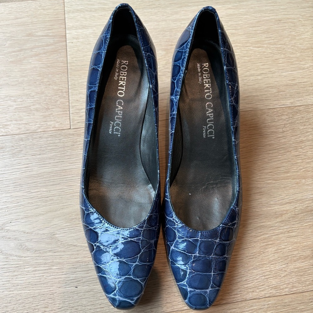 Roberto Capucci made in Italy Navy Croc-Embossed Pointed Blue Pumps. Stunning 😍